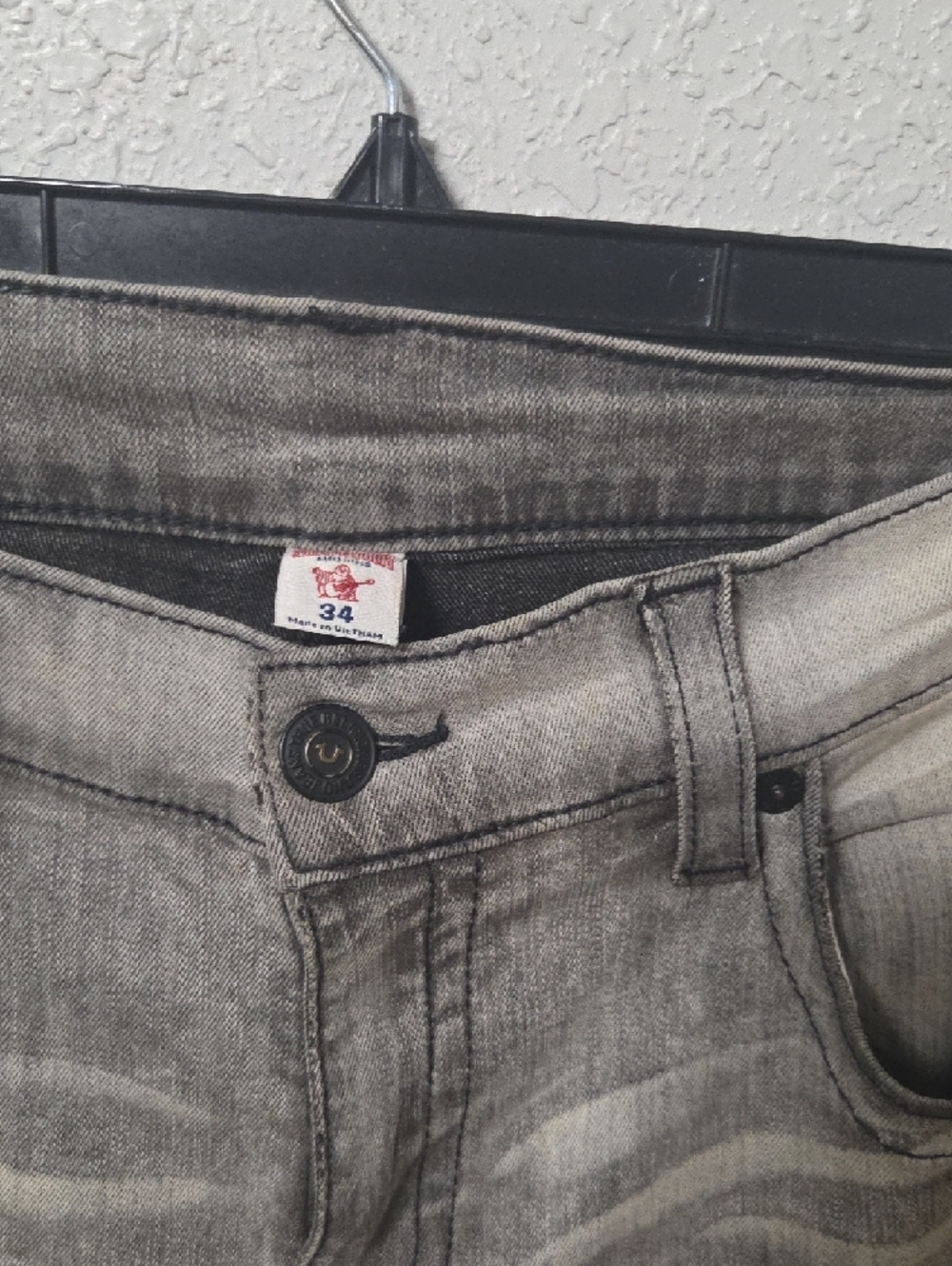 True Religion Men's Skinny Gray Biker Jeans with Distressed Accents - Picture 4 of 8